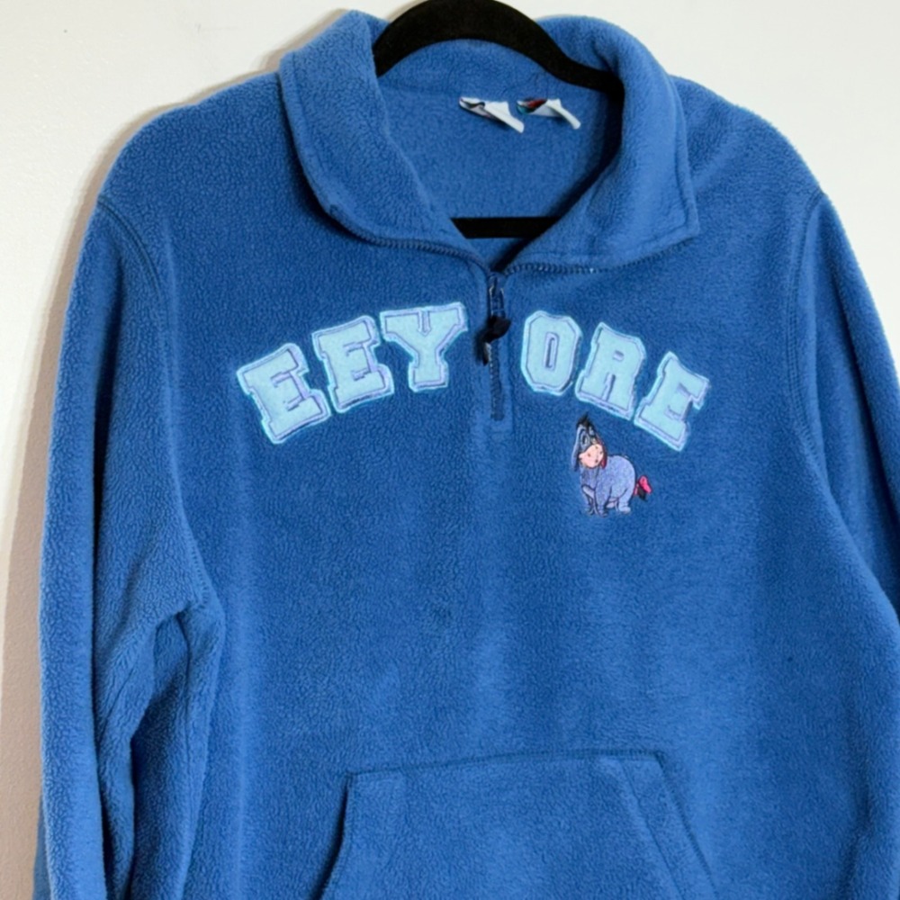 Disney Womens Blue‎ Eeyore Embroidered Appliqué Fleece Quarter Zip Sweatshirt XL